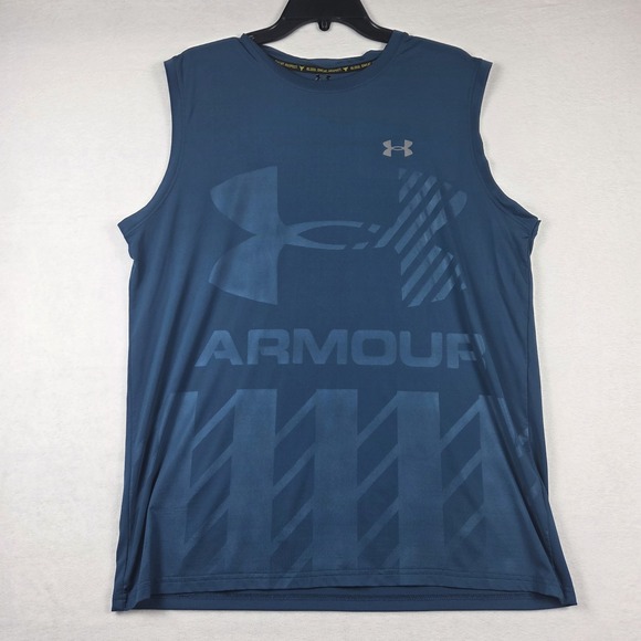Under Armour Project Rock Sleeveles Shirt Mens 3XL Blue Fitness Athletic Stretch - Picture 1 of 5